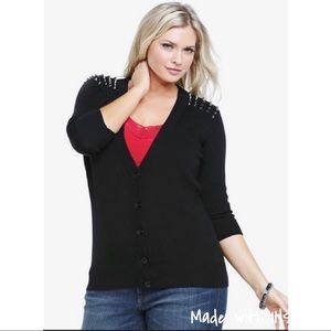 Black Cardigan With Studded Spike Embellishments on Shoulder
